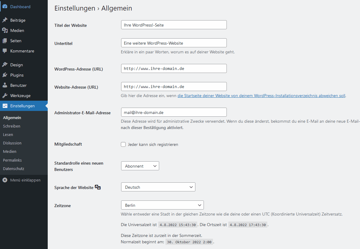 WordPress Einstellungen