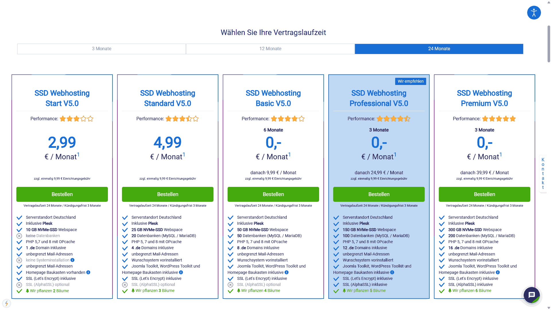 Figure 1 - Overview of the hosting plans on the website