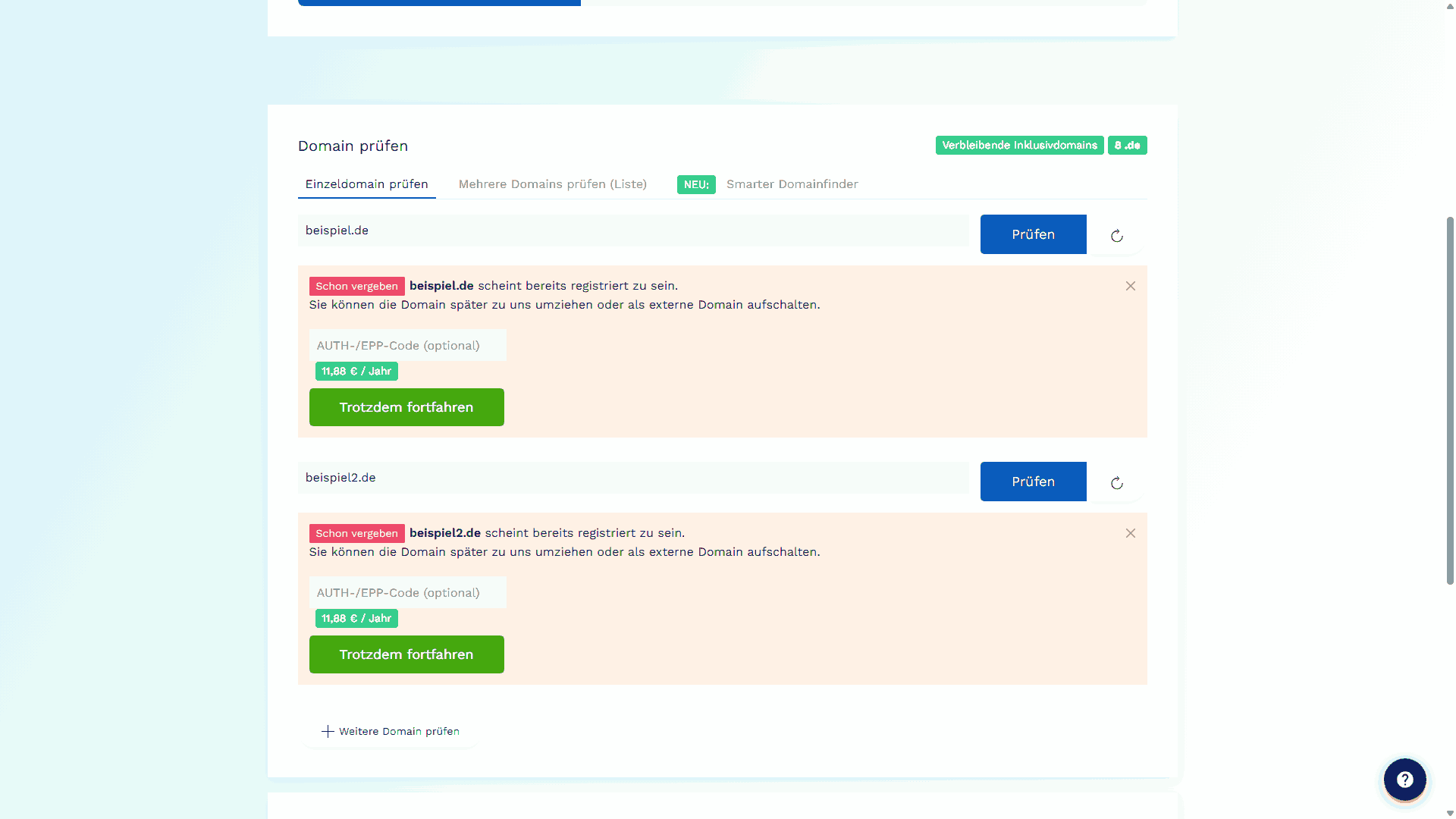 Figure 2 - Checking individual domains in the domain check