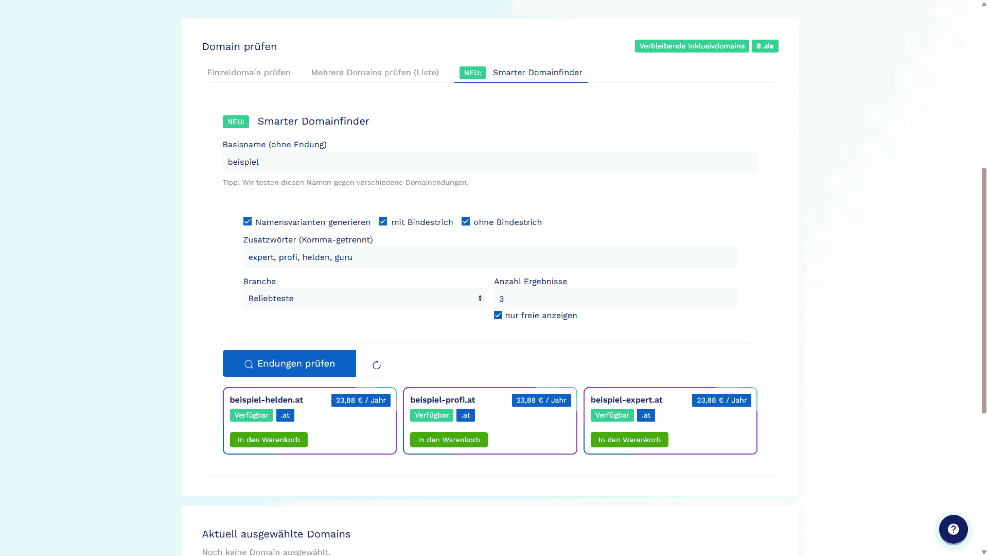 Figure 4 - New combinations of domain name and domain extension can be found more easily with the Smart Domain Finder.