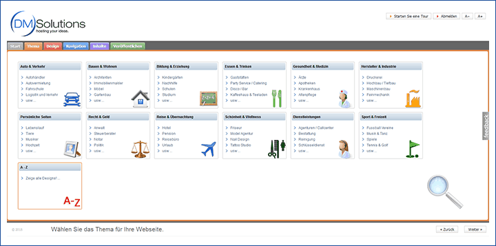 Baukasten Template Auswahl