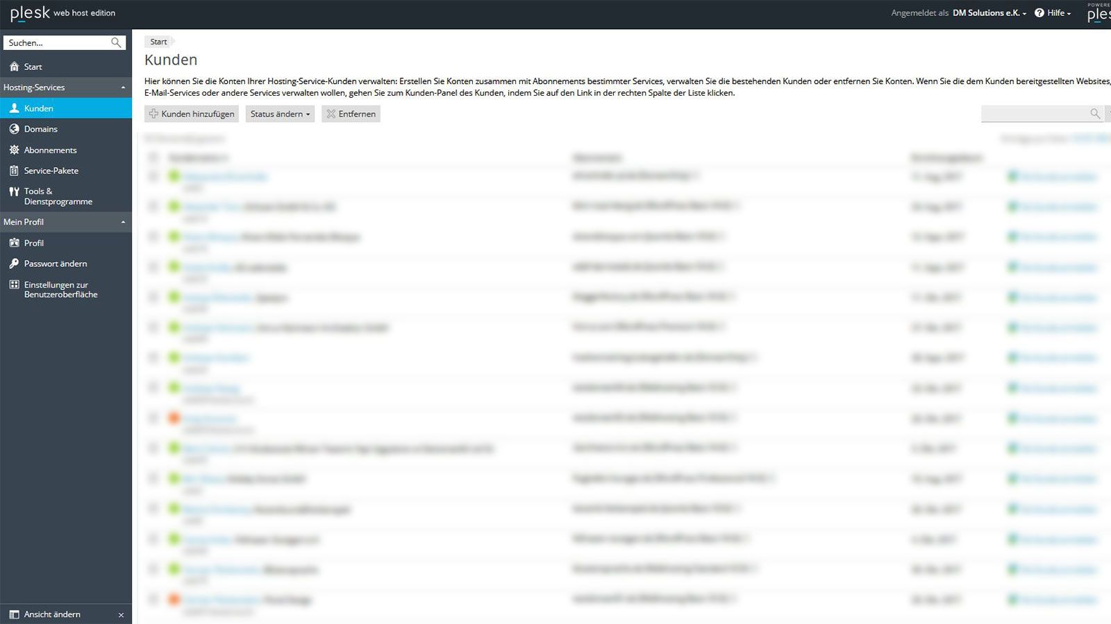 Server Software - Reseller Kunden Übersicht