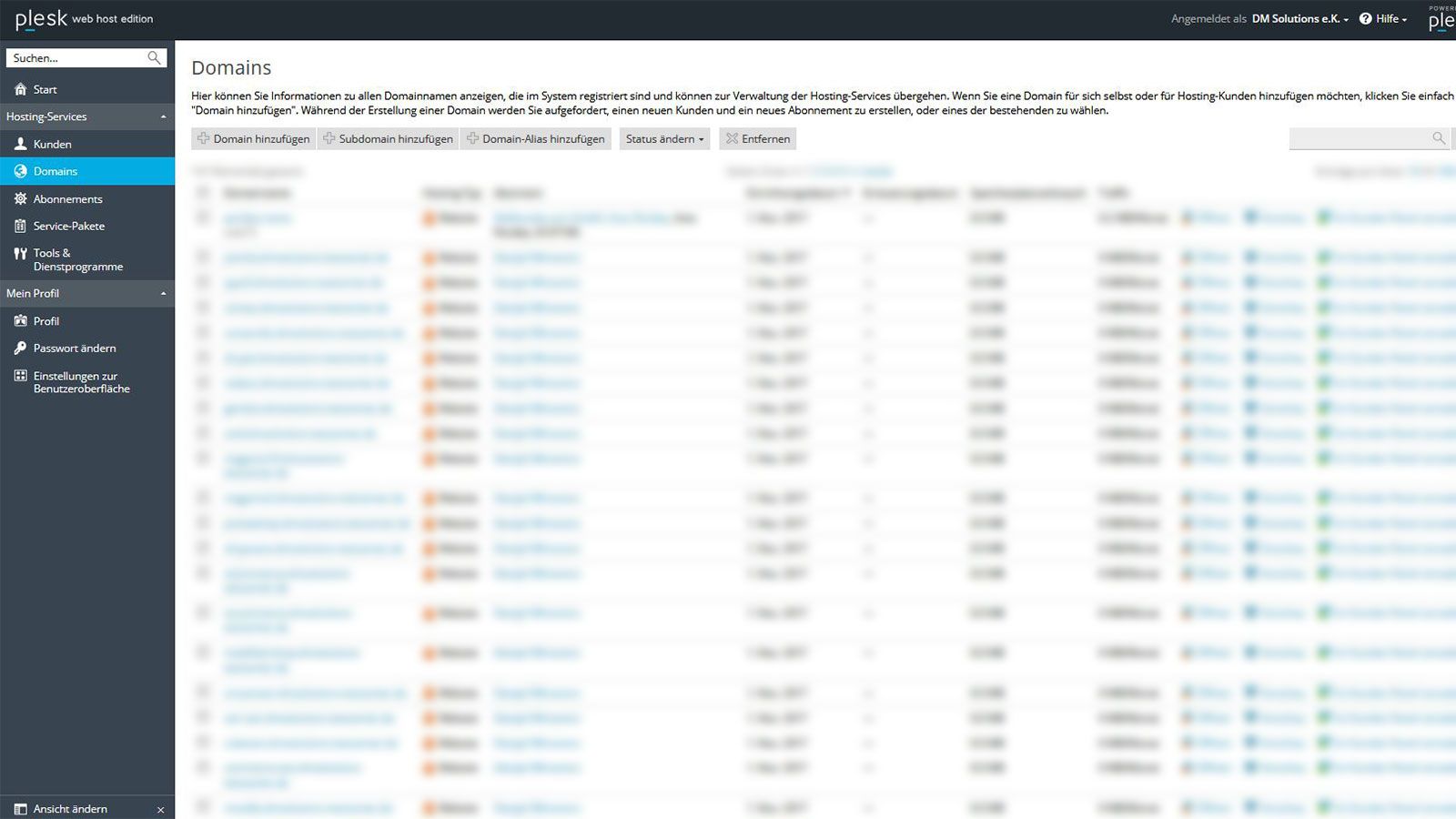 Server Software - Reseller Domain Übersicht